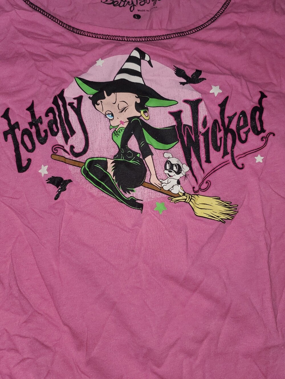 Vintage Betty Boop Pink Witch Totally Wicked Graphic Tee Large